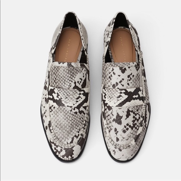 Zara | Shoes | Zara Animal Print Snakeskin Loafers Black Grey 6 | Poshmark